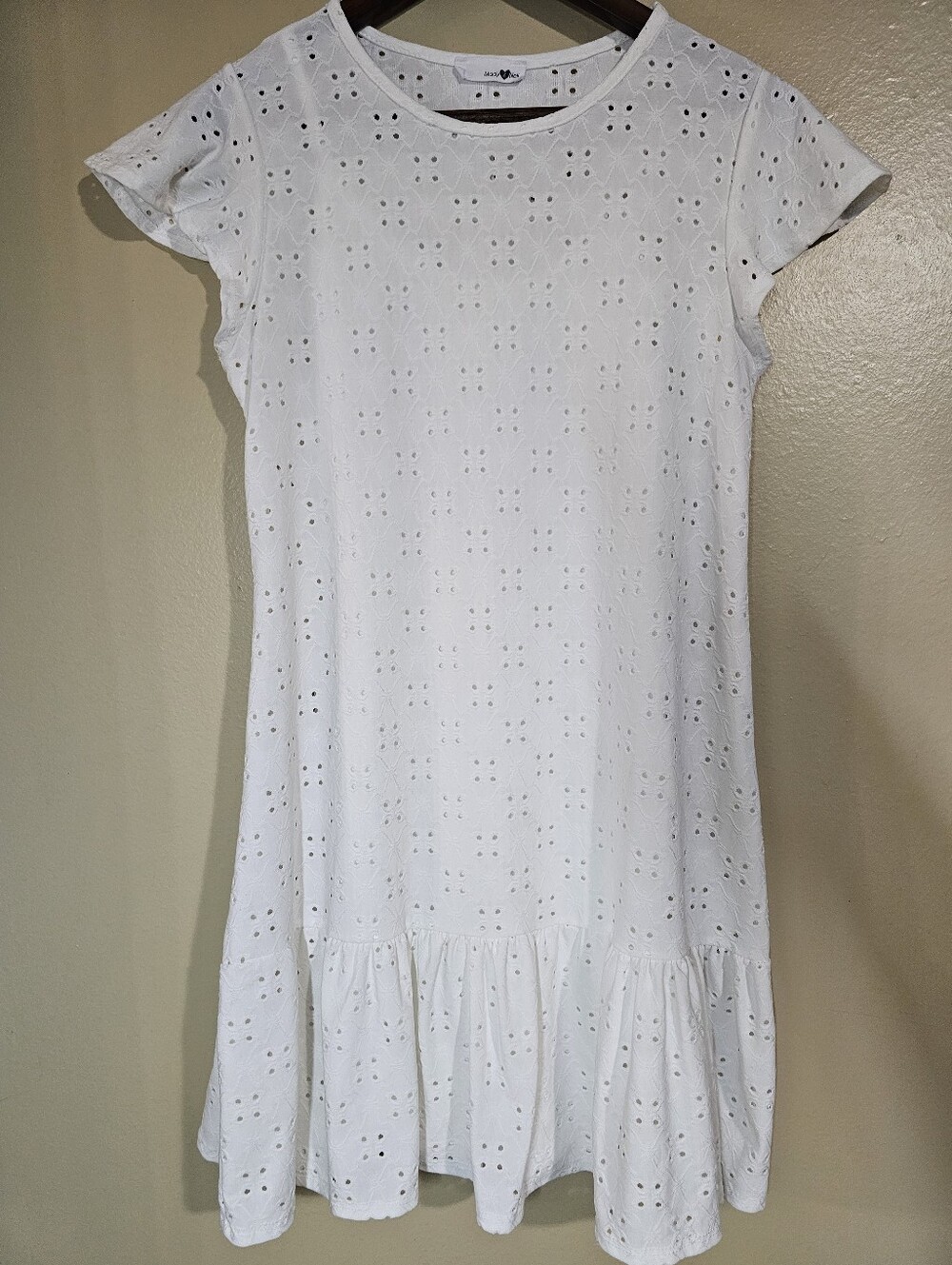 Mady & Nell White Eyelet Drop Waist Mini Dress Boho Cottagecore Small